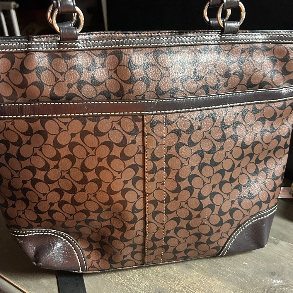 Coach Chelsea Heritage Signature Stripe tote‎ bag in brown and black leather - Picture 4 of 6